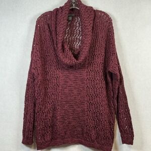 INC International Concepts Maroon Open Stitch Crochet Cowl Neck Sweater Top Sz1X